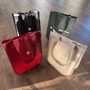 lululemon Reusable Shopper Tote Bag - Bundle (4) Legacy Green, Red, Black, Tan